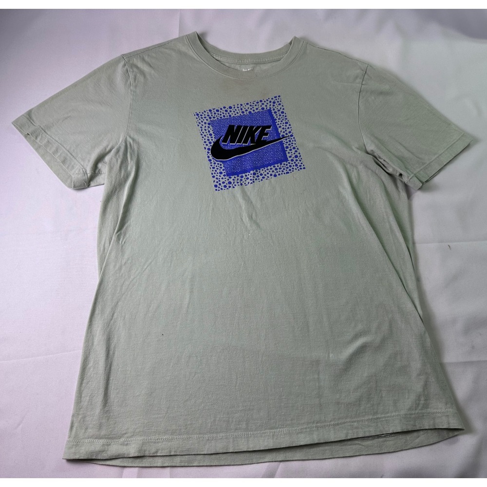 Nike Graphic T Shirt Mens Medium Sage Green Blue Safari Print Distressed Stained - Picture 2 of 7